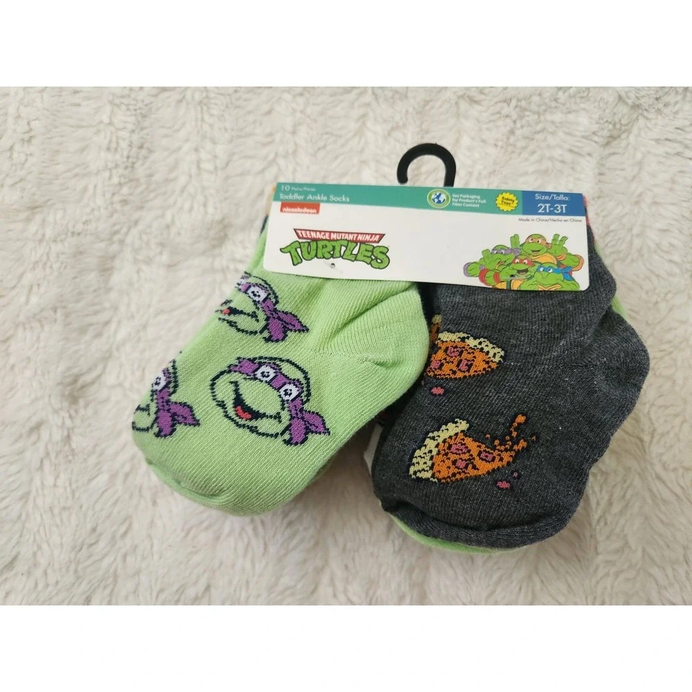 Teenage Mutant Ninja Turtles 10-Pair Toddler Ankle Socks 2T-3T Nickelodeon *NEW*